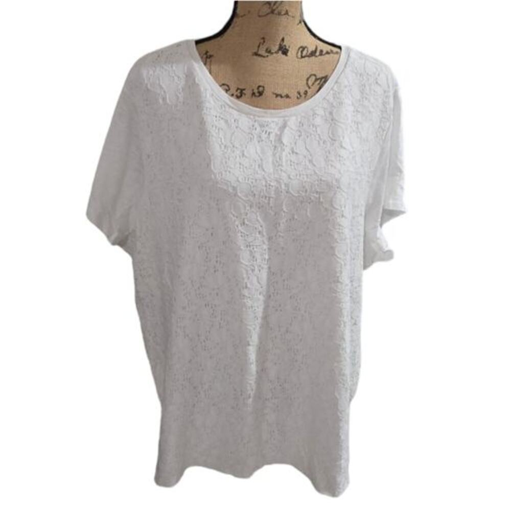 Talbots Woman White Lace Front Short Sleeve Cotton Knit Top Shirt Blouse 3X NEW